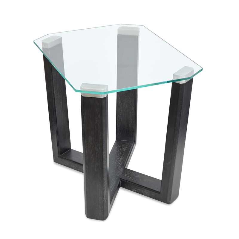 Bowery Hill Glass Top Rectangular End Table in Black Truffle