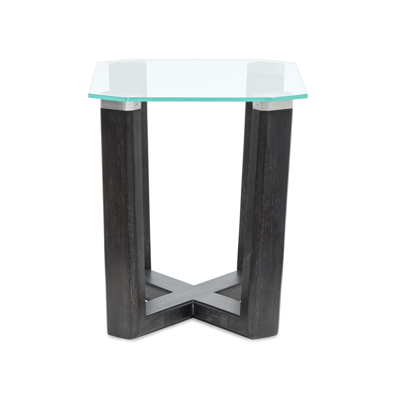 Bowery Hill Glass Top Rectangular End Table in Black Truffle