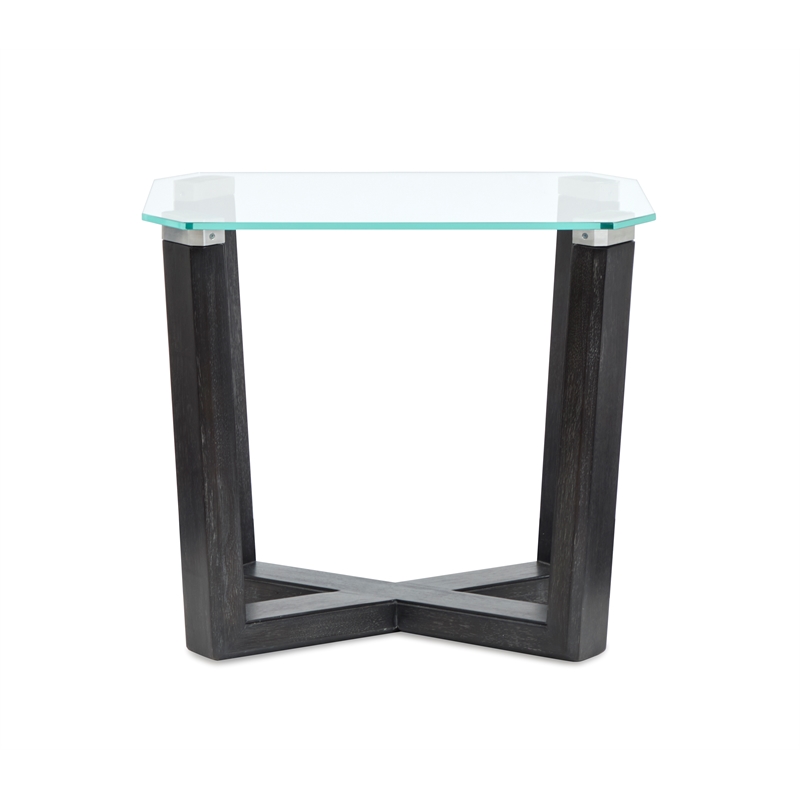 Bowery Hill Glass Top Rectangular End Table in Black Truffle