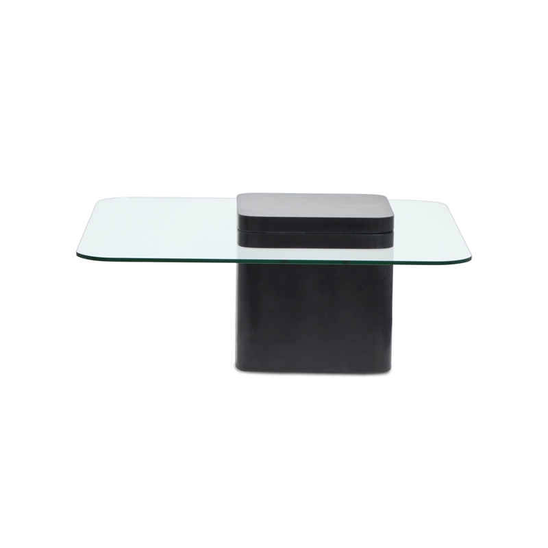 Bowery Hill Glass Top Square Cocktail Table With Concrete Base in Obsidian