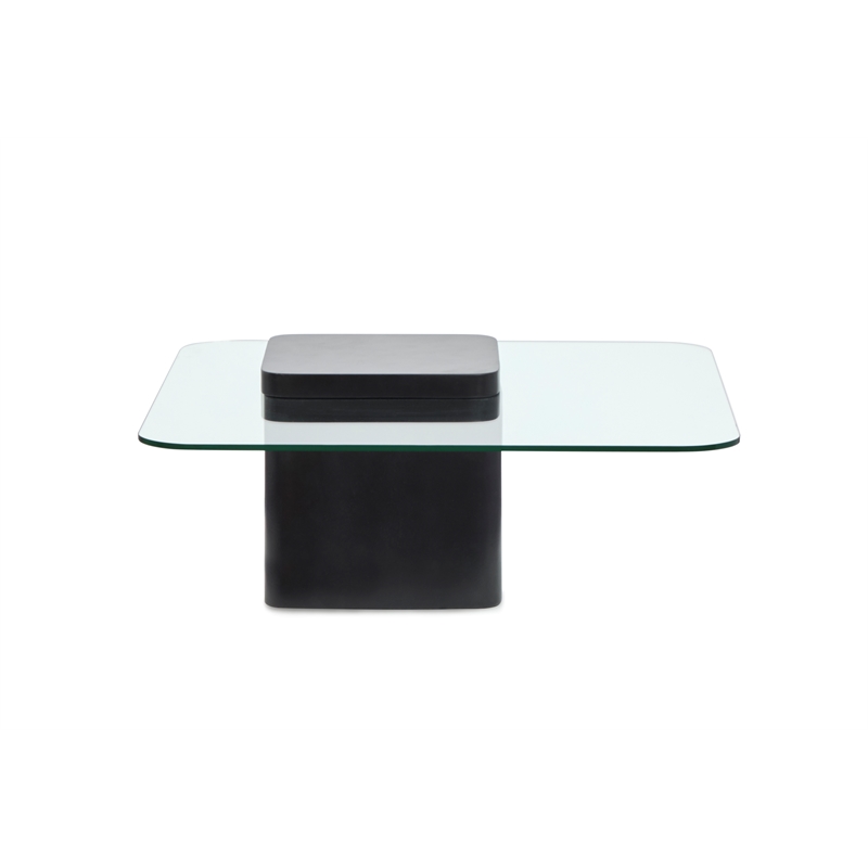 Bowery Hill Glass Top Square Cocktail Table With Concrete Base in Obsidian