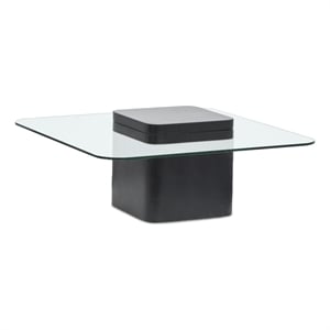 Bowery Hill Glass Top Square Cocktail Table With Concrete Base in Obsidian