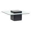 Bowery Hill Glass Top Square Cocktail Table With Concrete Base in Obsidian