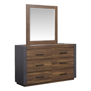 Bowery Hill Industrial 6-Drawer Dresser With Mirror in Tavern Brown