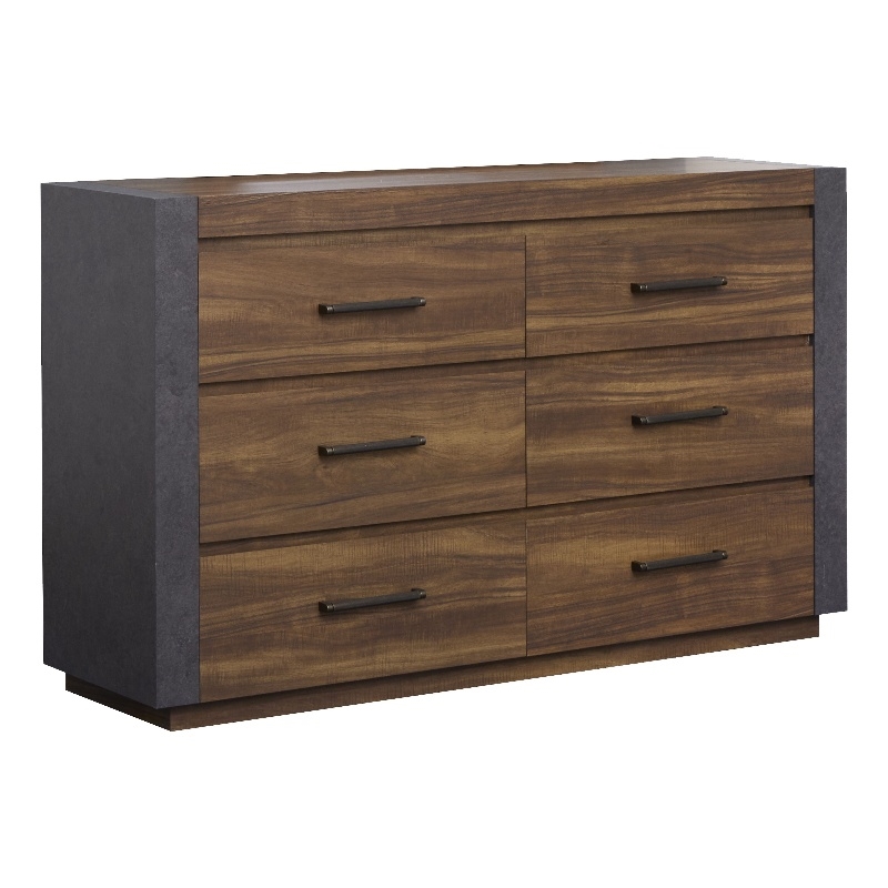 Bowery Hill Industrial 6-Drawer Bedroom Dresser in Tavern Brown