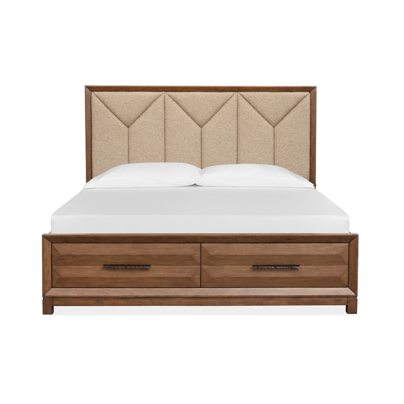 Bowery Hill Modern Rustic Queen Upholstered Panel Storage Bed in Bourbon Brown