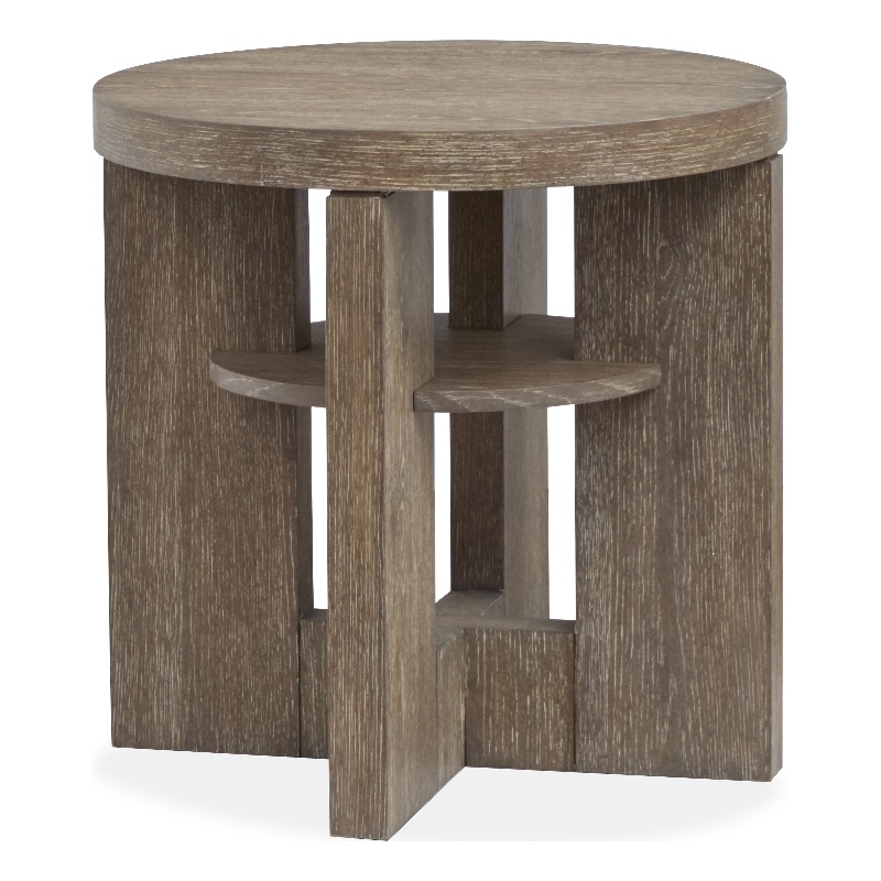 Bowery Hill Rustic Round End Table With Shelf in Spiced Brown