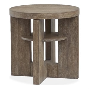 Bowery Hill Rustic Round End Table With Shelf in Spiced Brown