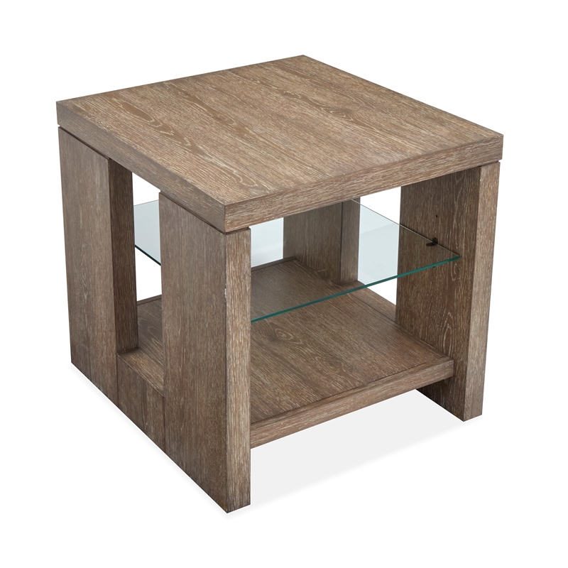 Bowery Hill Rustic Glass Shelf Rectangular End Table in Spiced Brown