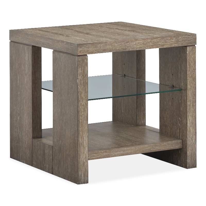 Bowery Hill Rustic Glass Shelf Rectangular End Table in Spiced Brown