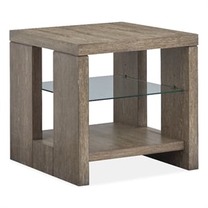 Bowery Hill Rustic Glass Shelf Rectangular End Table in Spiced Brown