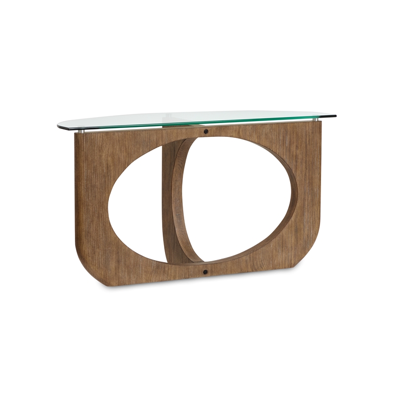Bowery Hill Contemporary Glass Top Demilune Sofa Table in Almond