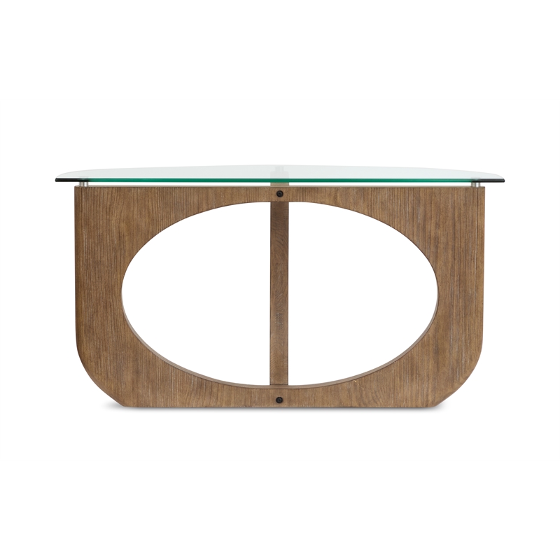 Bowery Hill Contemporary Glass Top Demilune Sofa Table in Almond