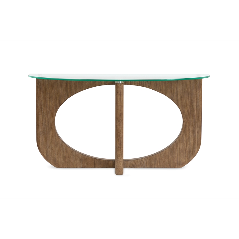 Bowery Hill Contemporary Glass Top Demilune Sofa Table in Almond
