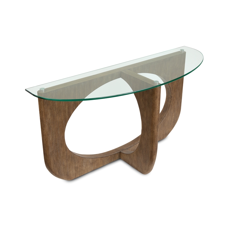 Bowery Hill Contemporary Glass Top Demilune Sofa Table in Almond