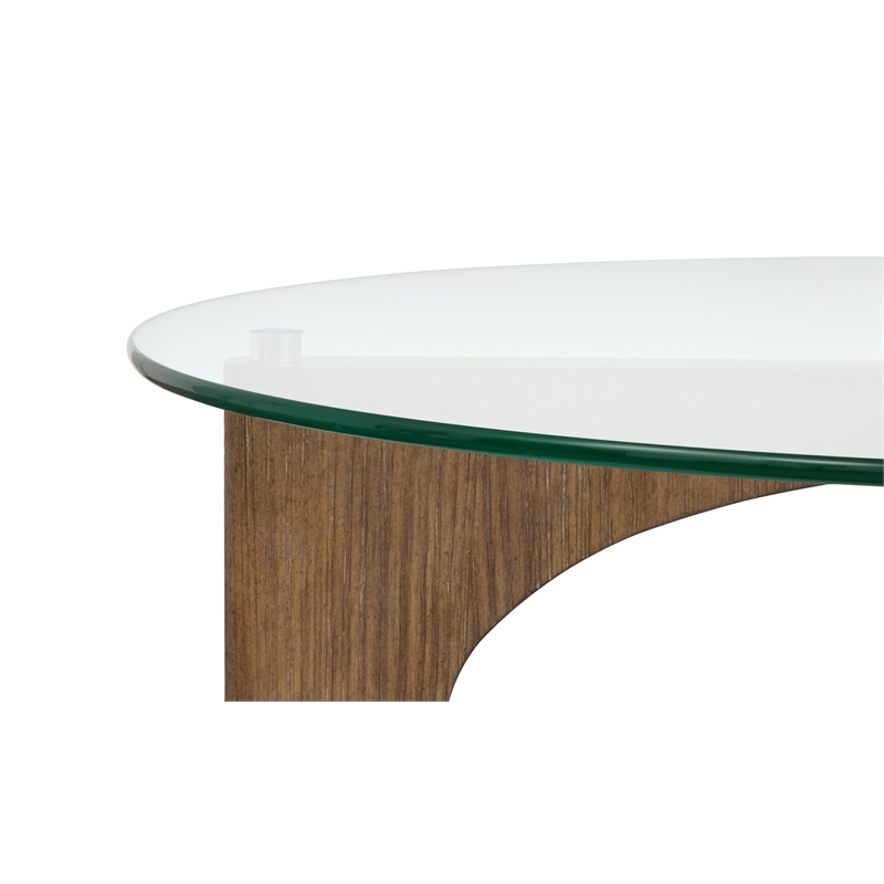 Bowery Hill Contemporary Glass Top Demilune Sofa Table in Almond