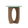 Bowery Hill Contemporary Glass Top Round End Table in Almond