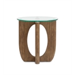 Bowery Hill Contemporary Glass Top Round End Table in Almond