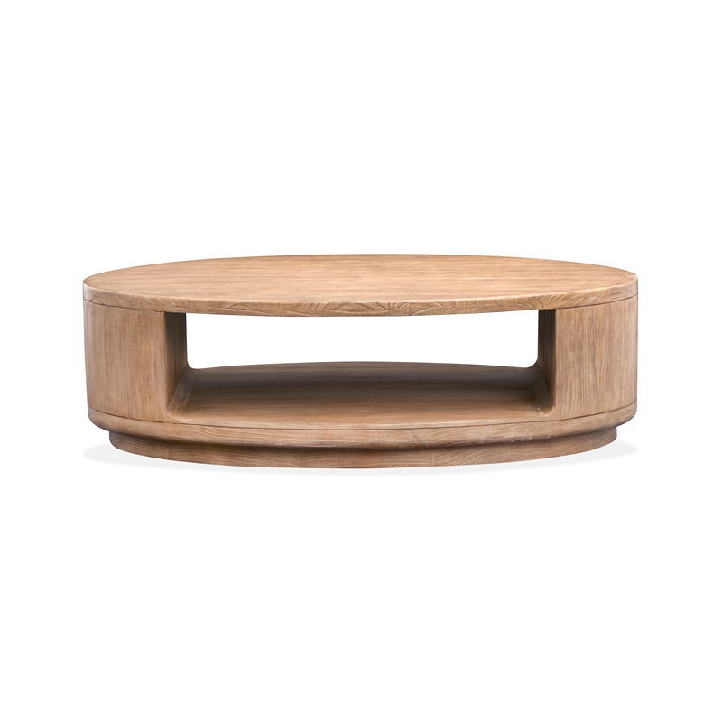 Bowery Hill Rustic Oval Cocktail Table With Casters and Shelf in Chateau Brown
