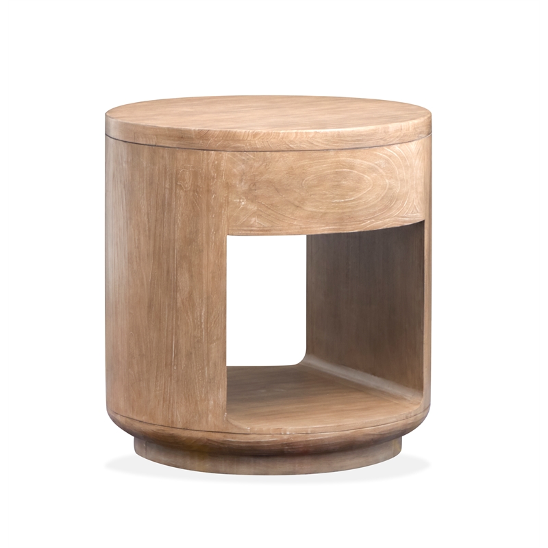 Bowery Hill Rustic Round End Table With Drawer and Shelf in Chateau Brown