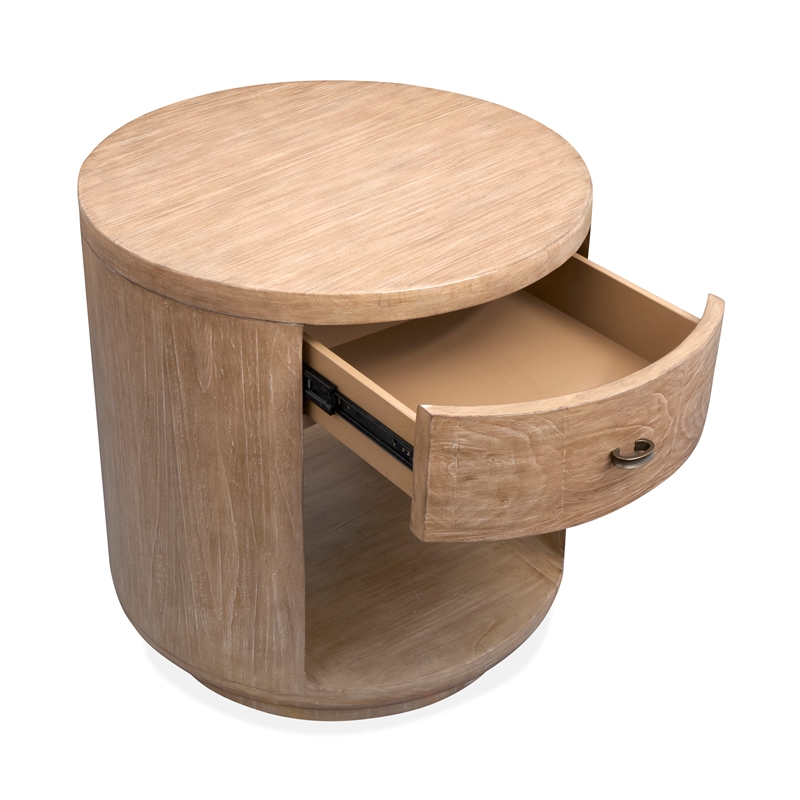 Bowery Hill Rustic Round End Table With Drawer and Shelf in Chateau Brown