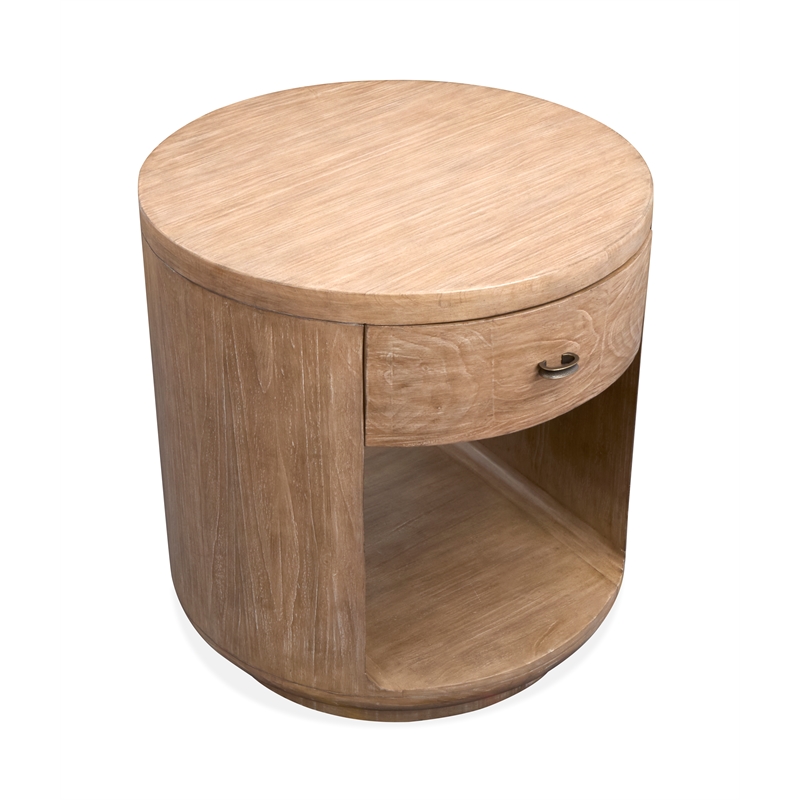 Bowery Hill Rustic Round End Table With Drawer and Shelf in Chateau Brown