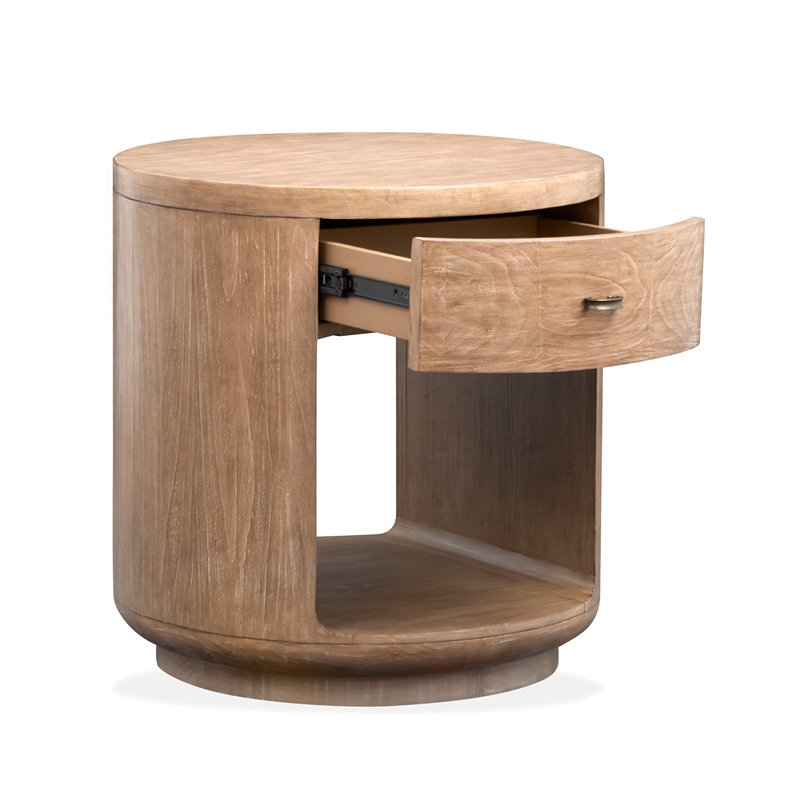 Bowery Hill Rustic Round End Table With Drawer and Shelf in Chateau Brown