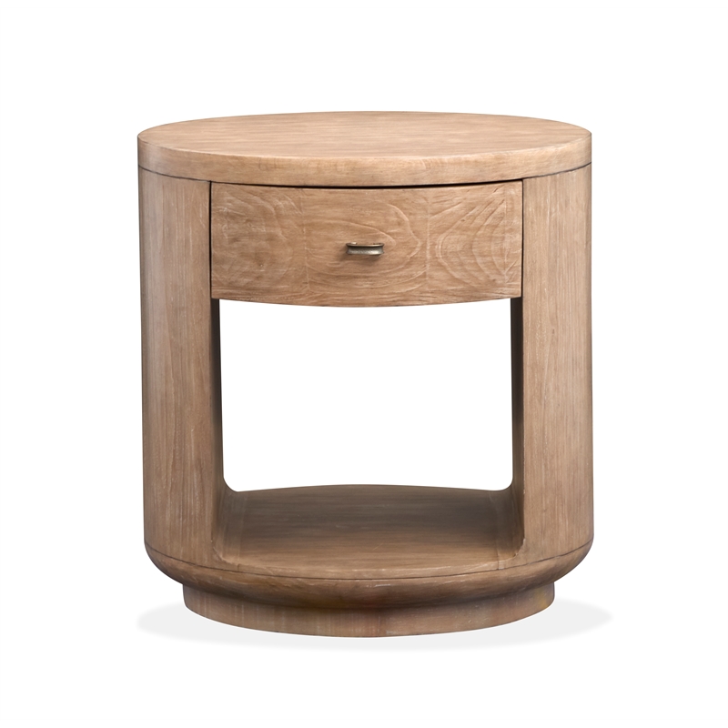 Bowery Hill Rustic Round End Table With Drawer and Shelf in Chateau Brown