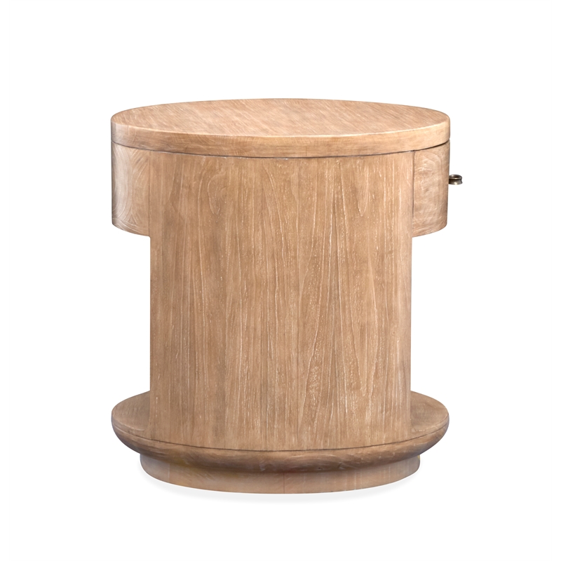 Bowery Hill Rustic Round End Table With Drawer and Shelf in Chateau Brown