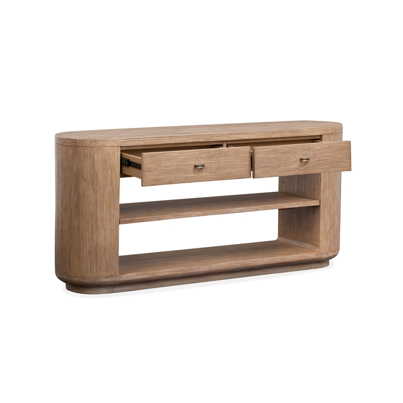 Bowery Hill Rustic Console Sofa Table With Drawers and Shelf in Chateau Brown