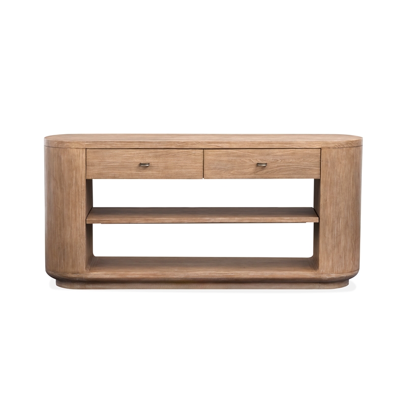 Bowery Hill Rustic Console Sofa Table With Drawers and Shelf in Chateau Brown