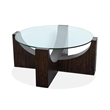 Bowery Hill Glass Insert Round Cocktail Table With Casters in Rustic Tavern
