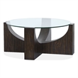 Bowery Hill Glass Insert Round Cocktail Table With Casters in Rustic Tavern