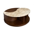 Bowery Hill Modern Stone Top Round Cocktail Table With Casters in Burnt Umber