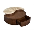 Bowery Hill Modern Stone Top Round Cocktail Table With Casters in Burnt Umber