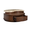 Bowery Hill Modern Stone Top Round Cocktail Table With Casters in Burnt Umber