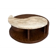 Bowery Hill Modern Stone Top Round Cocktail Table With Casters in Burnt Umber