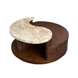 Bowery Hill Modern Stone Top Round Cocktail Table With Casters in Burnt Umber