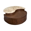 Bowery Hill Modern Stone Top Round Cocktail Table With Casters in Burnt Umber