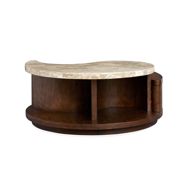 Bowery Hill Modern Stone Top Round Cocktail Table With Casters in Burnt Umber