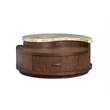 Bowery Hill Modern Stone Top Round Cocktail Table With Casters in Burnt Umber