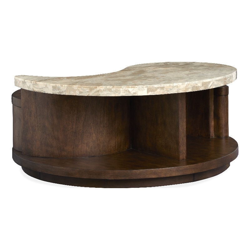 Bowery Hill Modern Stone Top Round Cocktail Table With Casters in Burnt Umber
