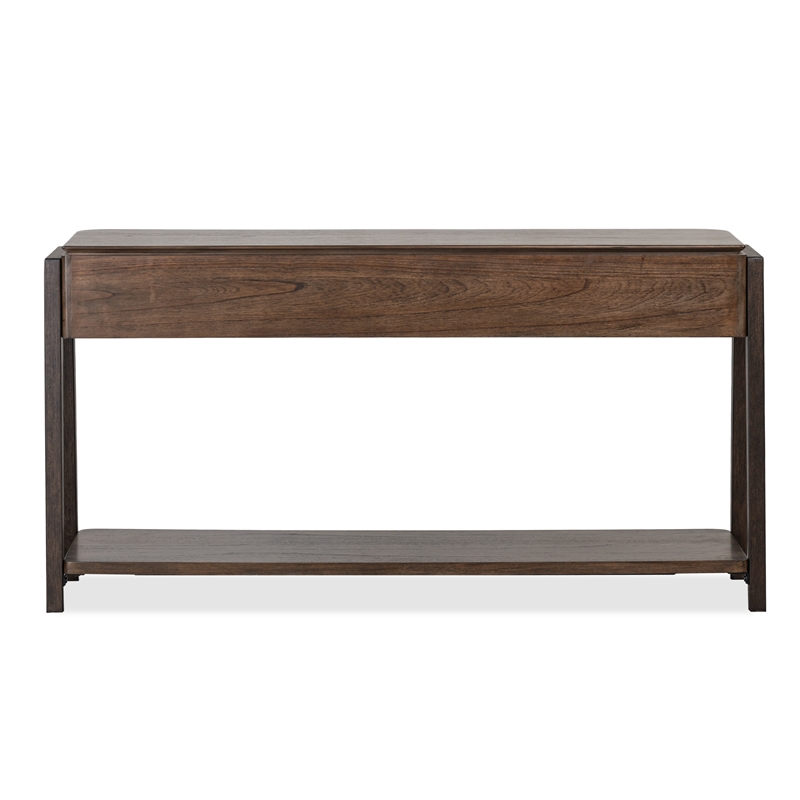 Bowery Hill Rectangular Sofa Table With Shelf in Milk Chocolate & Dark Chocolate