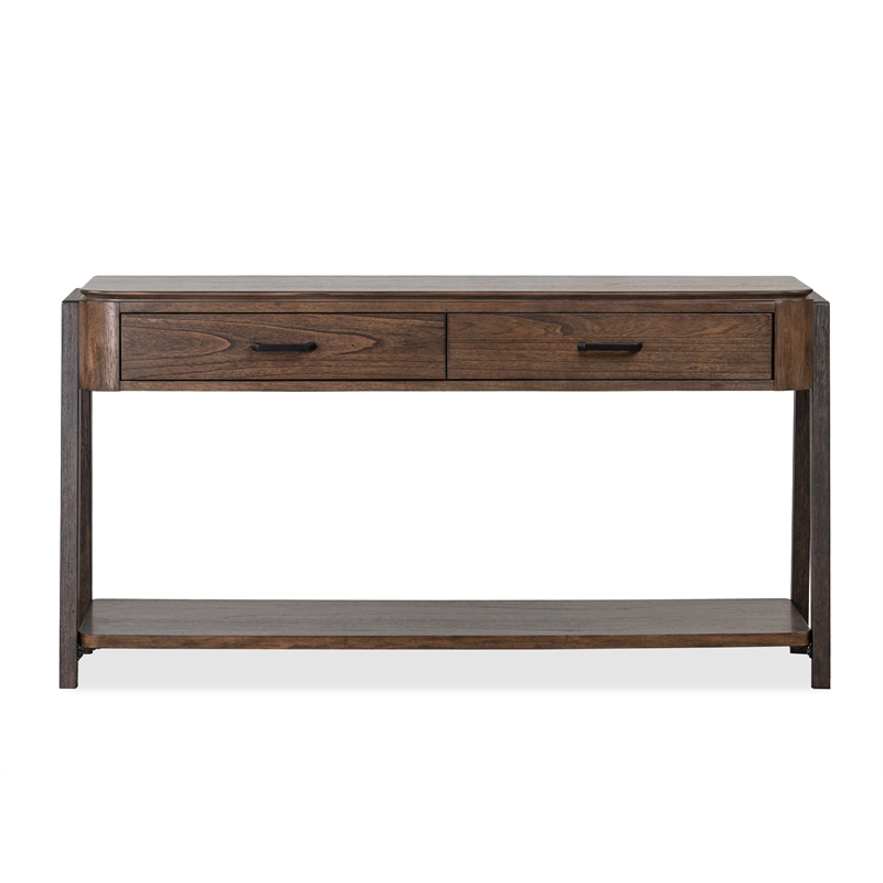 Bowery Hill Rectangular Sofa Table With Shelf in Milk Chocolate & Dark Chocolate