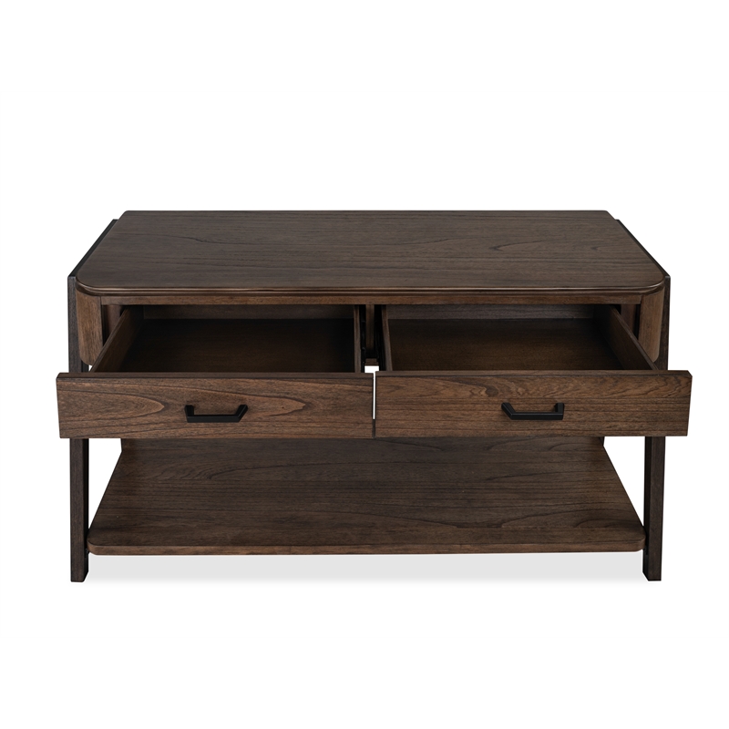 Bowery Hill Rectangular Sofa Table With Shelf in Milk Chocolate & Dark Chocolate