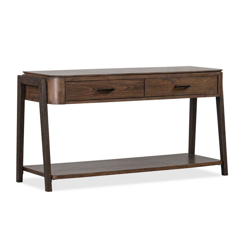 Bowery Hill Rectangular Sofa Table With Shelf in Milk Chocolate & Dark Chocolate