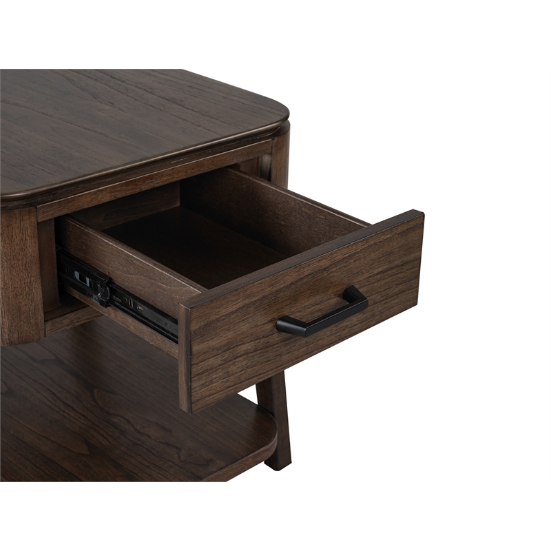 Bowery Hill Rectangular End Table With Drawer and Shelf in Dark Chocolate