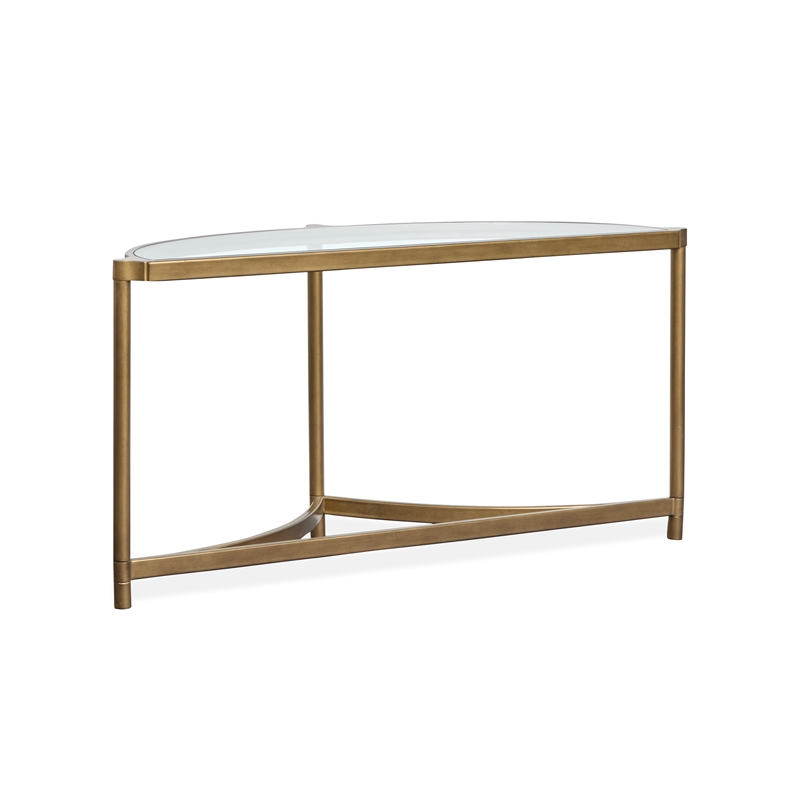 Bowery Hill Metal and Glass Demilune Sofa Table in Aged Brass & Volakas Classic
