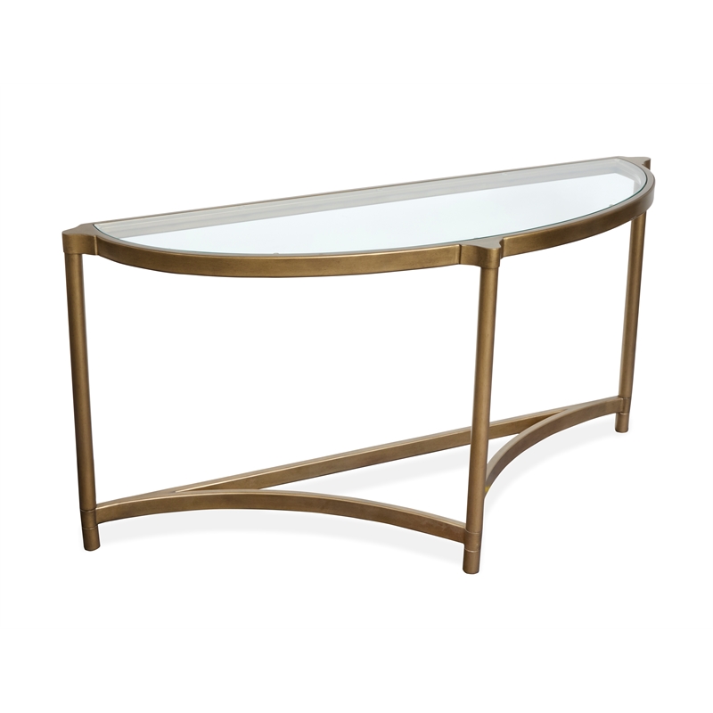 Bowery Hill Metal and Glass Demilune Sofa Table in Aged Brass & Volakas Classic
