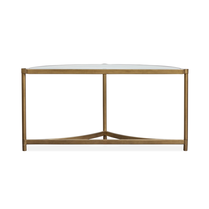 Bowery Hill Metal and Glass Demilune Sofa Table in Aged Brass & Volakas Classic